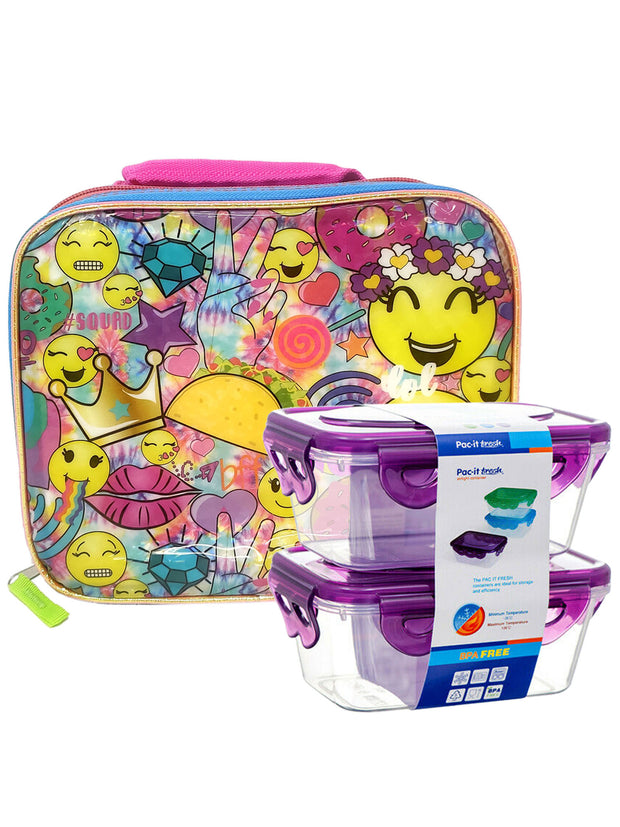 Emojis Insulated Lunch Bag Insulated With 2-Piece Food Containers Set