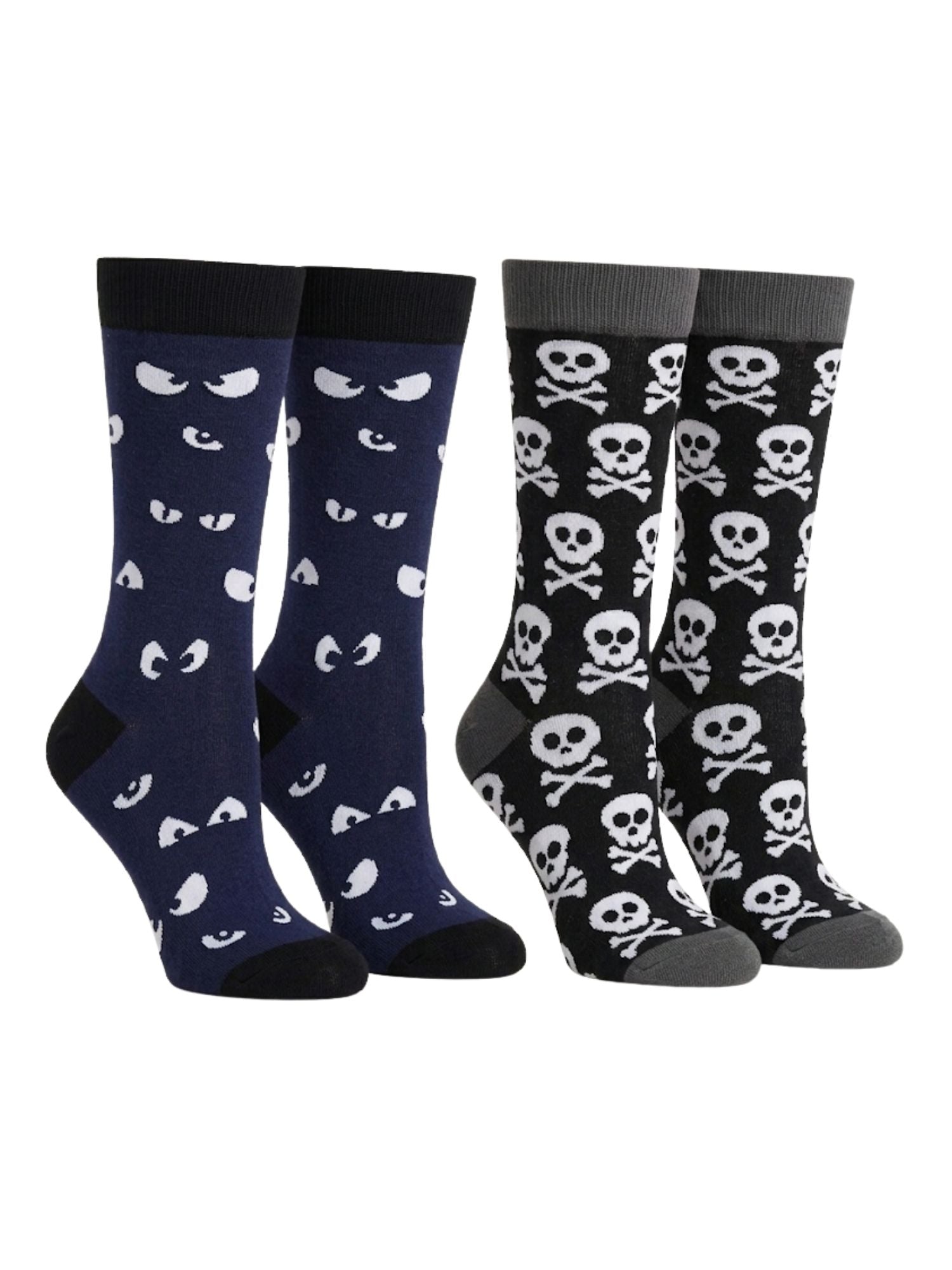 Men's Halloween Socks Spooky Eyes & Skull and Crossbone Glow in the Dark 2 Pairs
