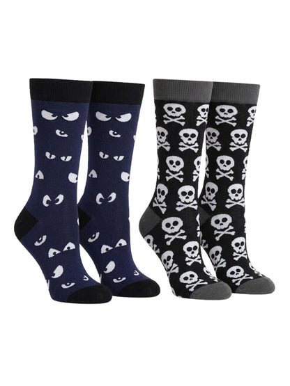 Men's Halloween Socks Spooky Eyes & Skull and Crossbone Glow in the Dark 2 Pairs