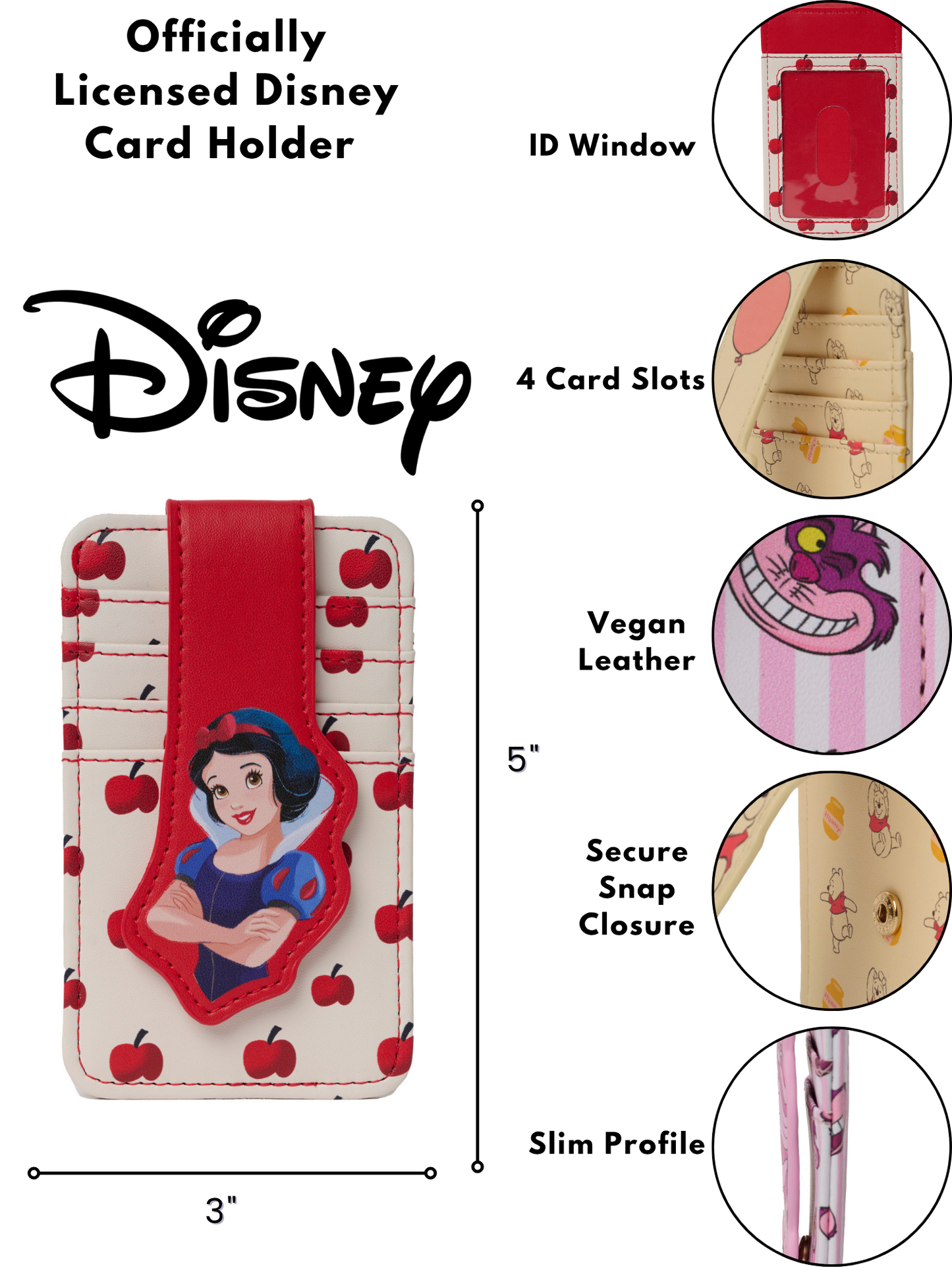 Womens Disney Cheshire Cat Card Holder Wallet Button Snap Closure