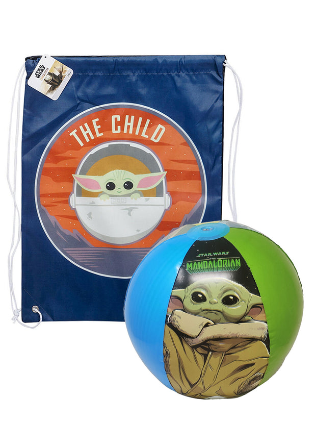 Star Wars Inflatable Beach Ball 13.5 Grogu Baby Yoda & 18" Drawstring Sling Bag