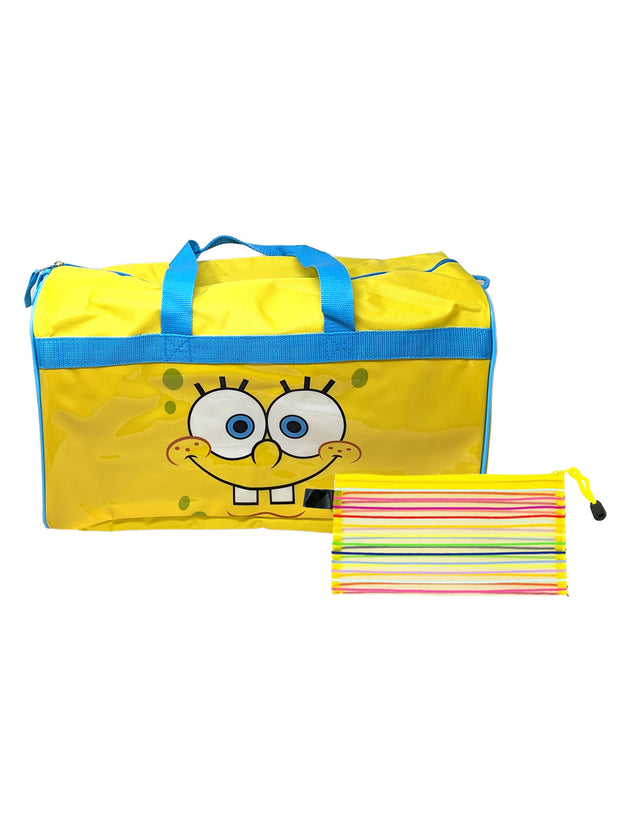 Spongebob Squarepants Duffel Bag Carry-On w/ Zipper Mesh Travel Pouch Set