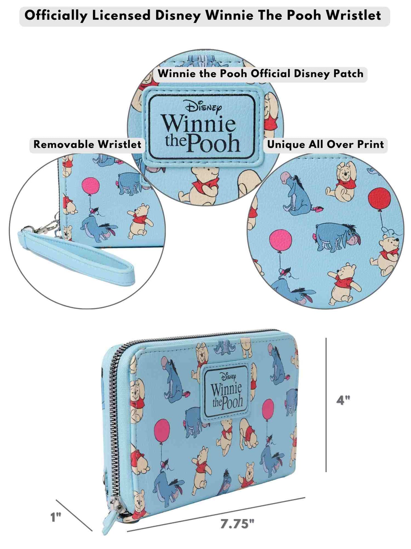 Women's Winnie The Pooh and Eeyore Wallet Wristlet All-Over Print Zip Around