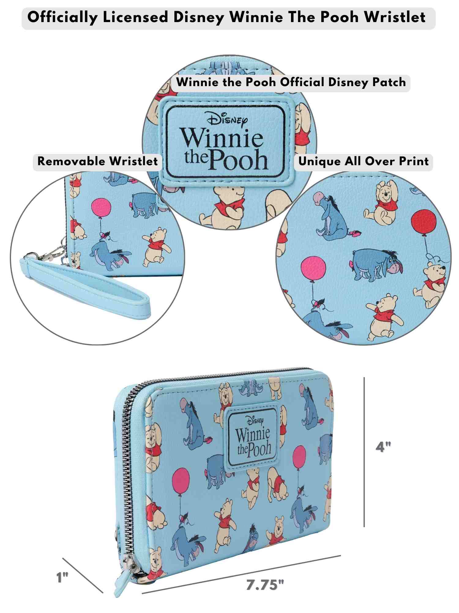 Women's Winnie The Pooh and Eeyore Wallet Wristlet All-Over Print Zip Around