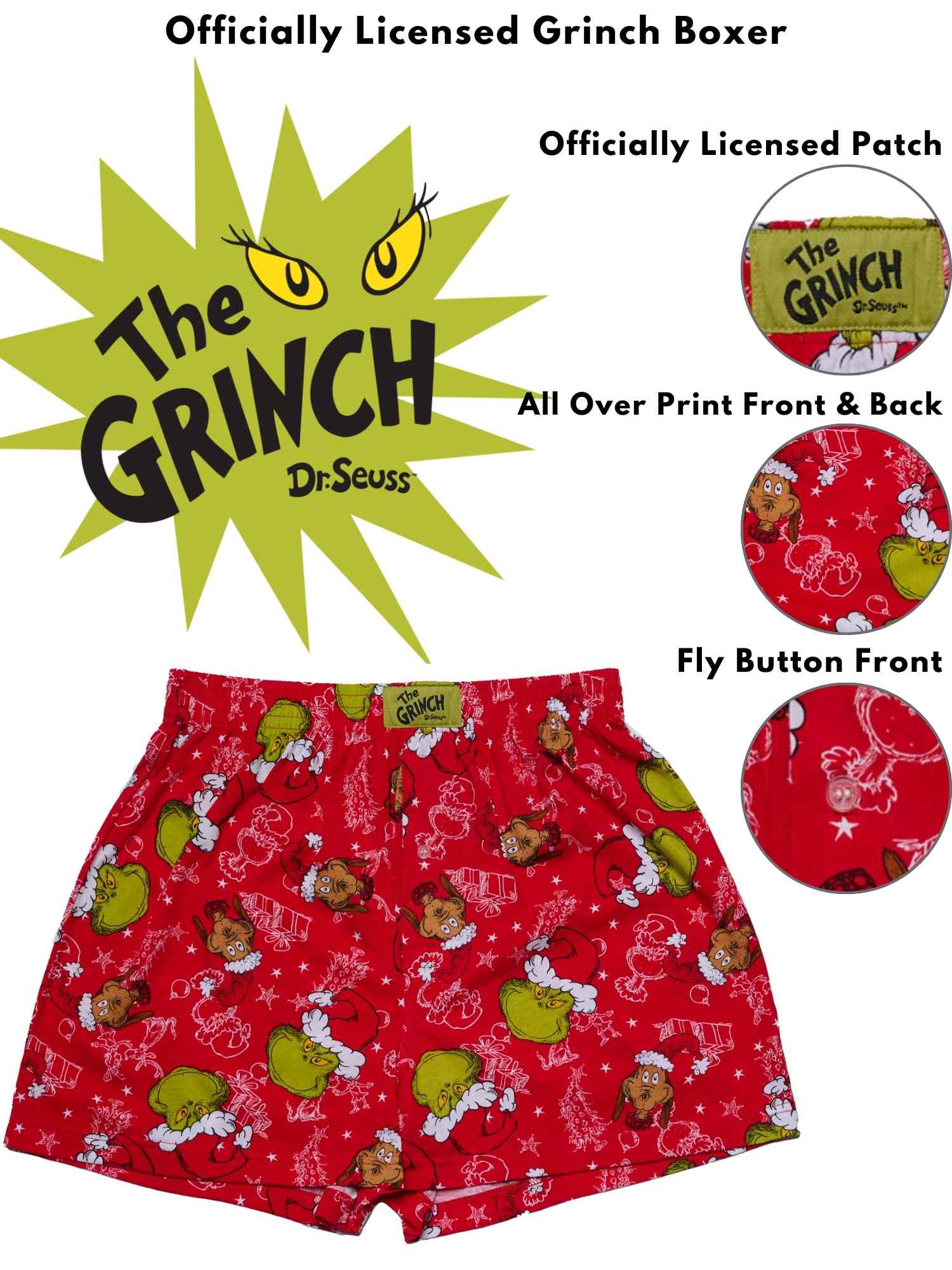 Dr. Seuss The Grinch Slim Boxer Shorts Sleep Shorts Pajamas Christmas (Size XL Only)