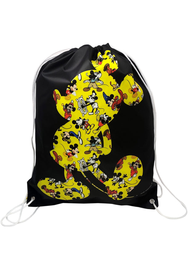 Disney Mickey Mouse 18" Black Drawstring Sling Cinch Bag Through The Years