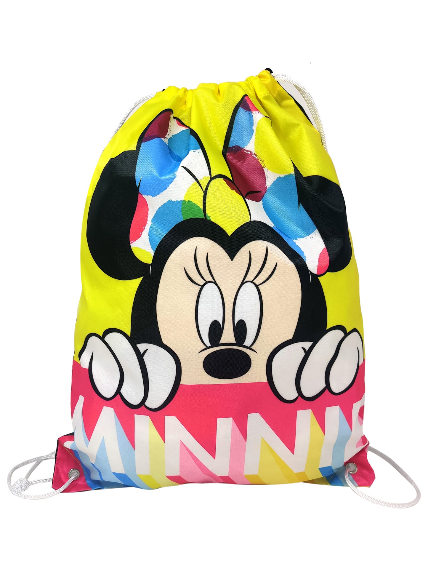 Disney Minnie Mouse Peeking 18" Drawstring Non-Woven Cinch Sling Bag Yellow