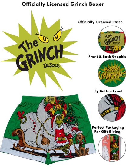 Dr. Seuss Grinch Boxers Shorts, Men's Slim Fit Grinchmas Christmas Sleepwear