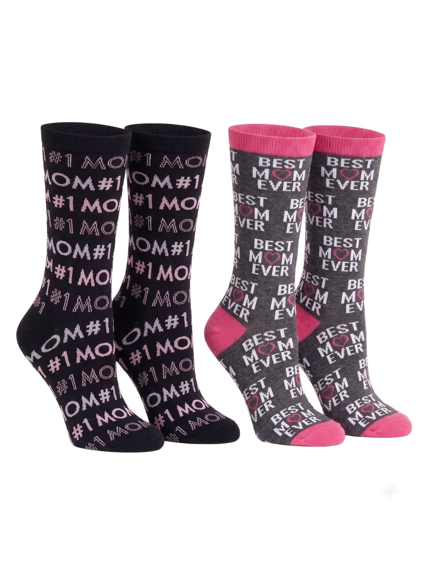 Best Mom Ever & #1 Mom Women's Novelty Crew Socks, 2-Pair Mother's Day Gift Set