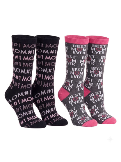 Best Mom Ever & #1 Mom Women's Novelty Crew Socks, 2-Pair Mother's Day Gift Set