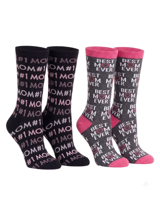 Best Mom Ever & #1 Mom Women's Novelty Crew Socks, 2-Pair Mother's Day Gift Set