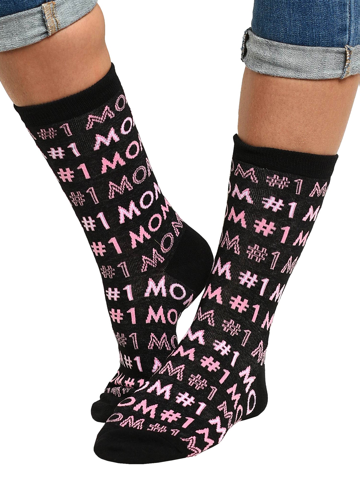 Women's #1 Mom Socks All-Over Print Novelty Gift Black