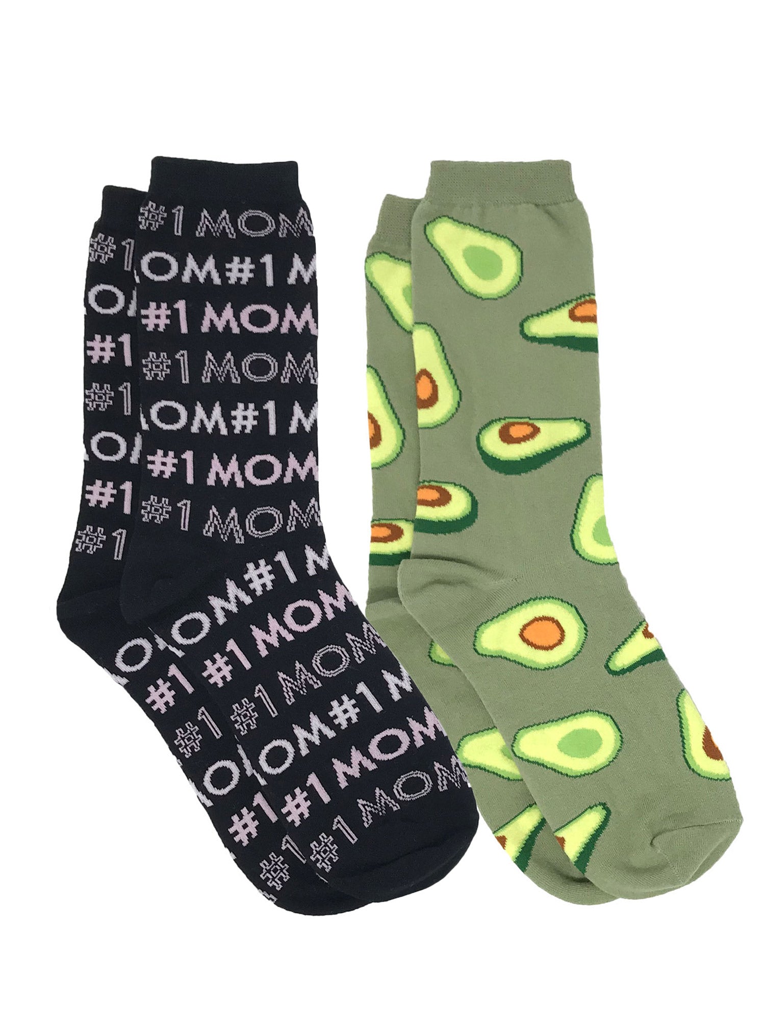 Women's #1 Mom Socks & Avocados All-Over Print Novelty Socks - 2-Pairs