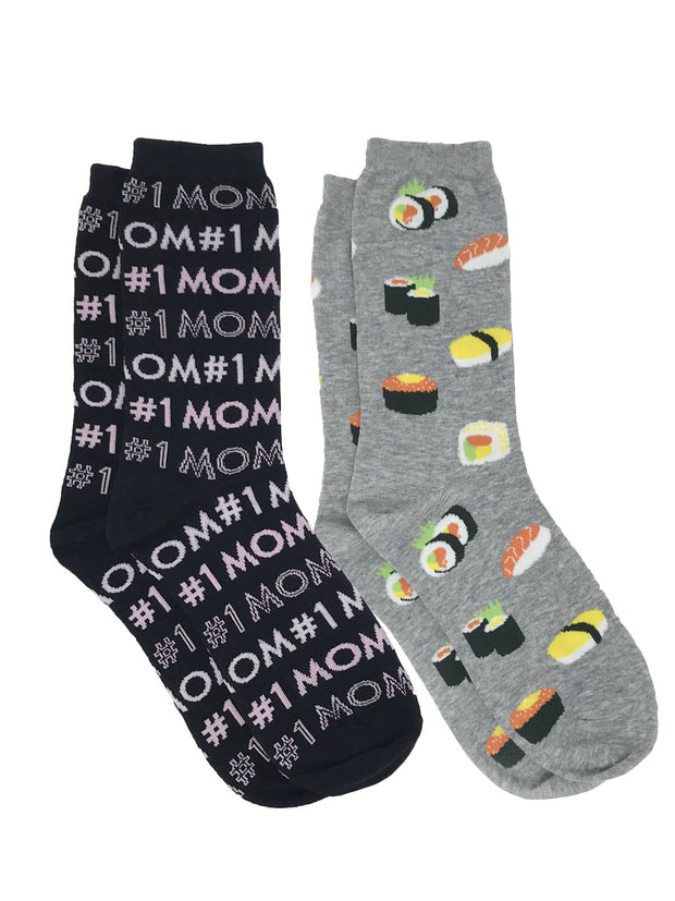 Women's #1 Mom Socks & Sushi Rolls All-Over Print Novelty Socks - 2-Pairs