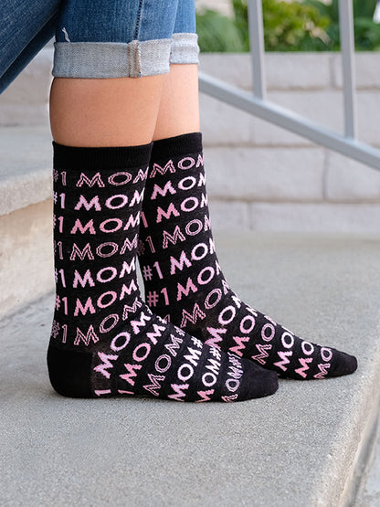 Women's #1 Mom Socks All-Over Print Novelty Gift Black