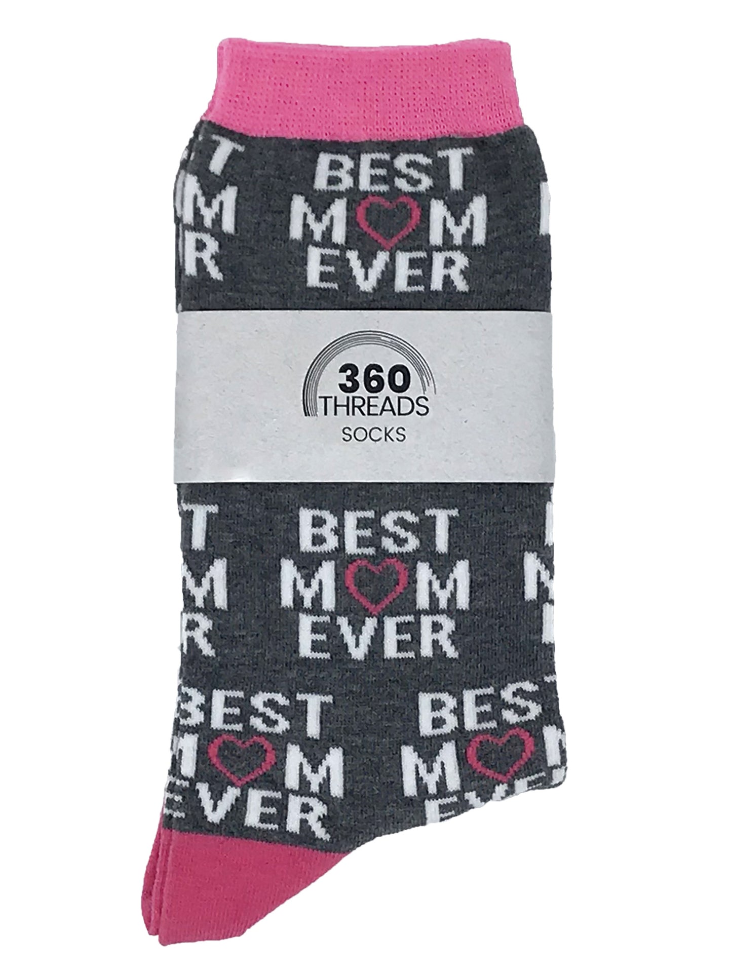 Women's Best Mom Ever Socks All-Over Print Novelty Crew Pink Gray