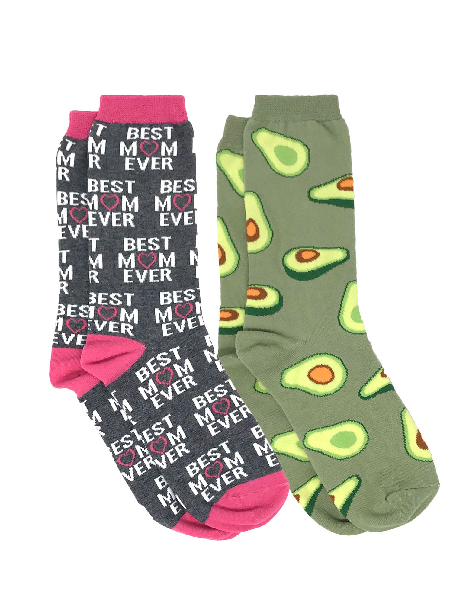 Women's Best Mom Ever Fun Socks & Avocados All-Over Food Novelty Socks - 2 Pairs