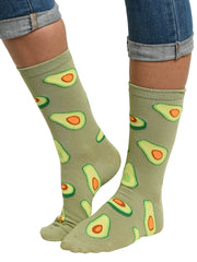 Women's Avocado Socks Novelty All-Over Print Foodie Crew Green