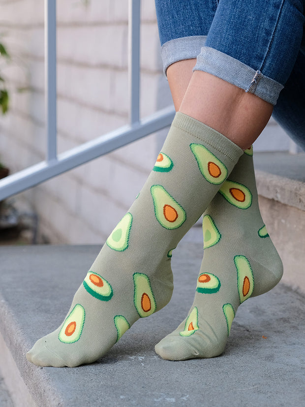 Women's Avocado Socks Novelty All-Over Print Foodie Crew Green