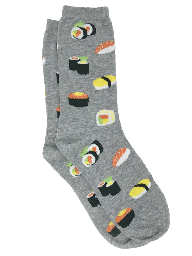 Women's Avocado & Sushi Rolls Sashimi Crew Socks 2-PAIRS All-Over Print Food
