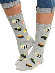 Women's Sushi & Sashimi Socks All-Over Print Gray Novelty Fun Food