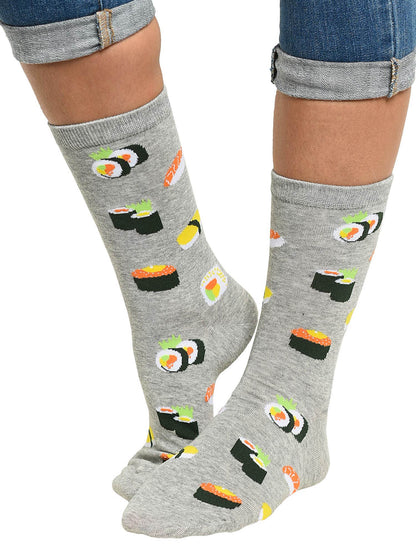 Women's All-Over Print Tacos & Sushi Sashimi Fun Novelty Food Socks (2 Pair)