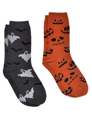 Women's Jack O Lantern and Bats & Ghosts Halloween Socks Novelty Crew 2-Pack