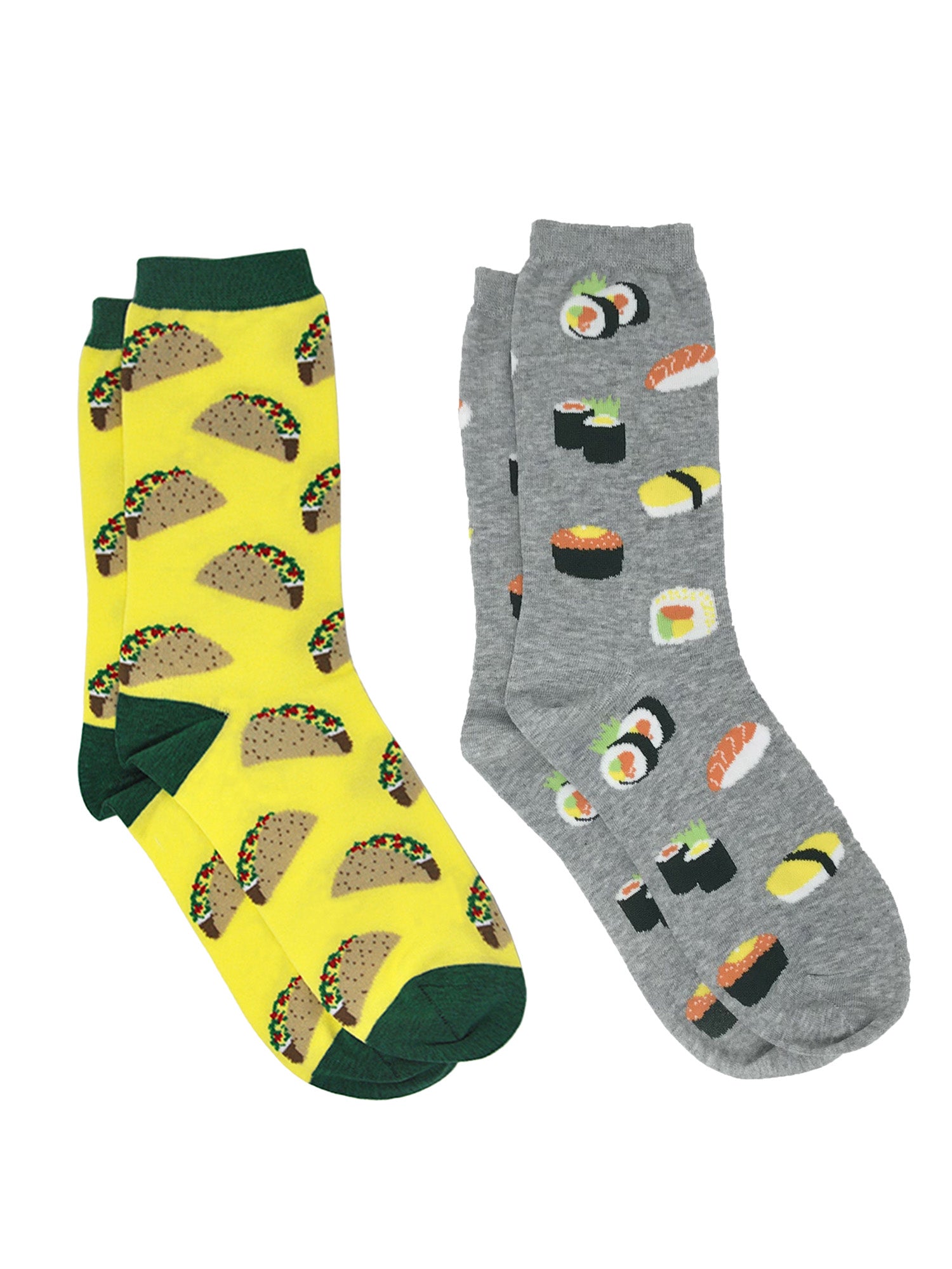 Women's All-Over Print Tacos & Sushi Sashimi Fun Novelty Food Socks (2 Pair)
