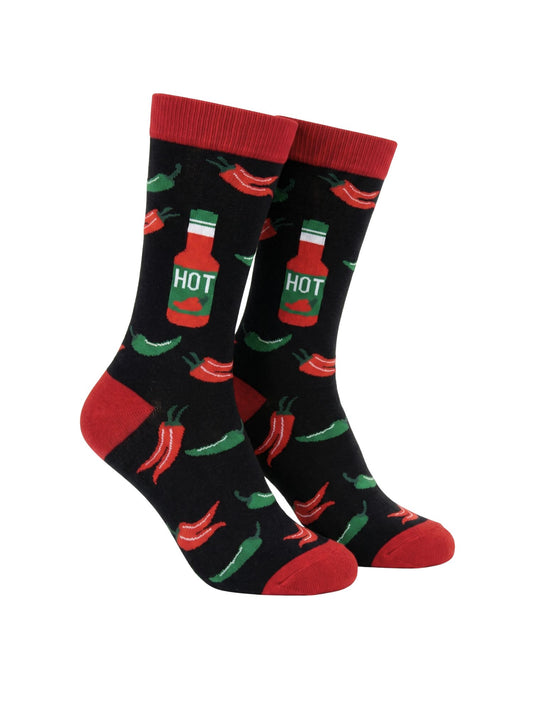 Women's Hot Sauce & Chili Peppers Novelty Socks Black Food