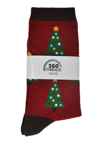 Women's Christmas Tree Socks All-Over Novelty Crew Red