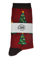 Women's Christmas Tree Socks All-Over Novelty Crew Red