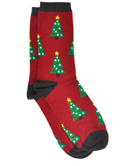 Women's Christmas Tree Socks All-Over Novelty Crew Red