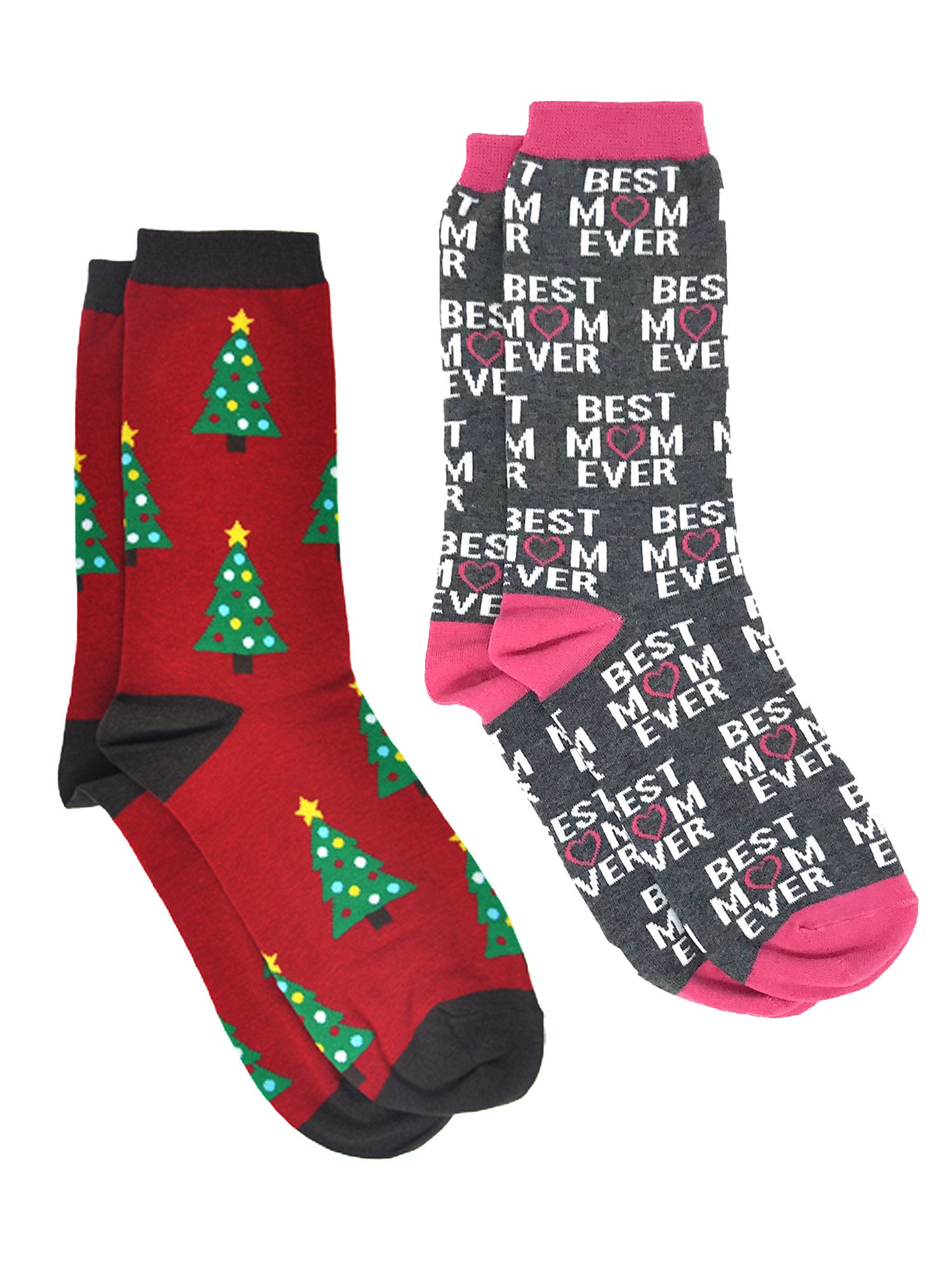 Christmas Women's All-Over Christmas Tree & Best Mom Ever Socks 2-Pair Set