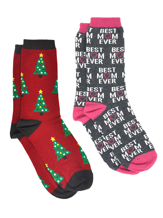 Christmas Women's All-Over Christmas Tree & Best Mom Ever Socks 2-Pair Set