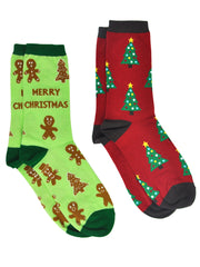 Christmas Women's Christmas Tree & Gingerbread Men Cookie Socks 2-Pair Set