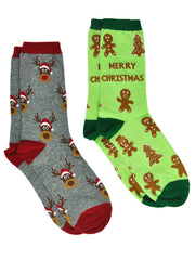 Christmas Women's Reindeer & Gingerbread Men Socks 2-Pair Set