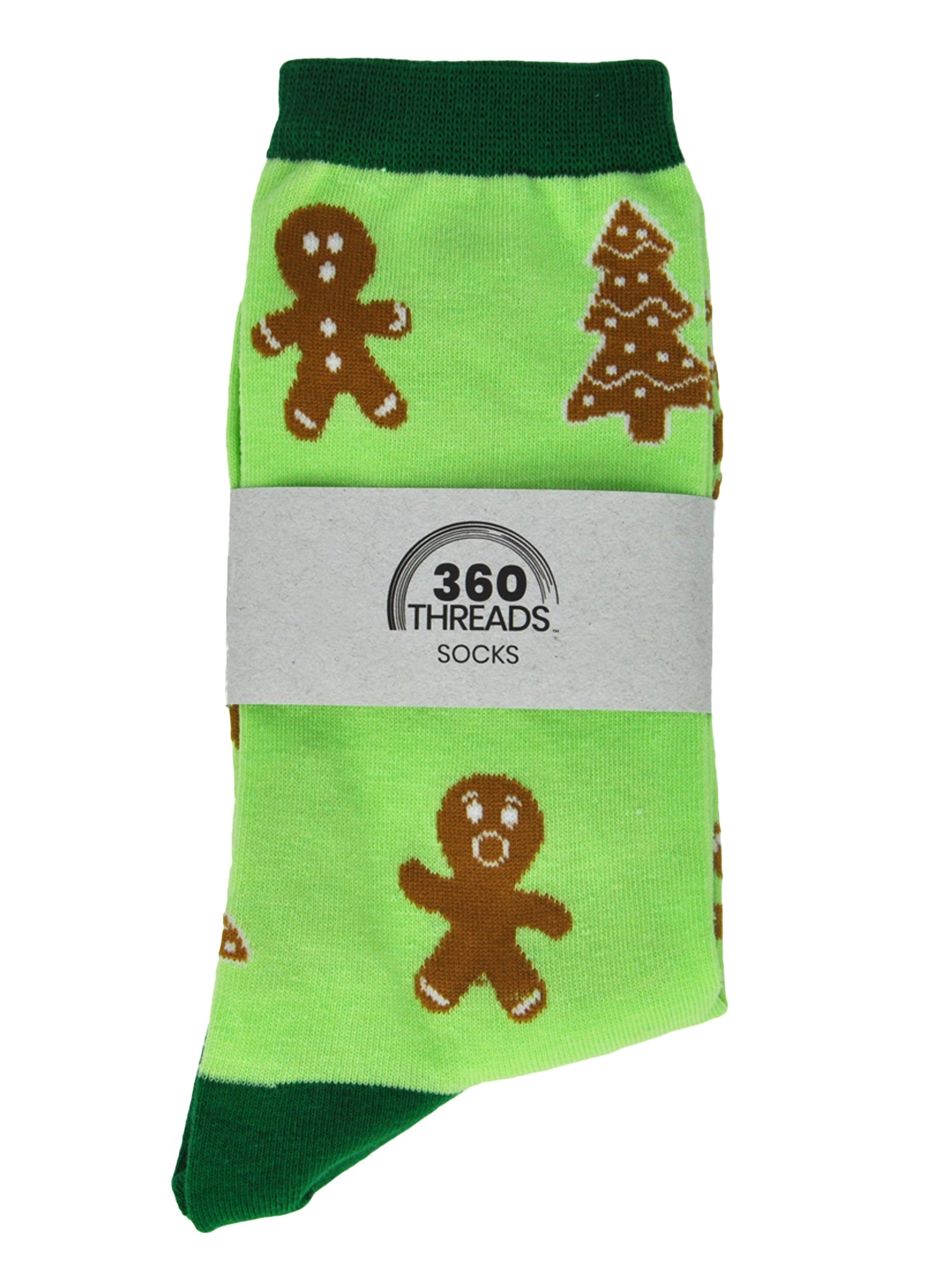 Women's Gingerbread Cookie Christmas Socks Novelty All-Over Print Green Crew