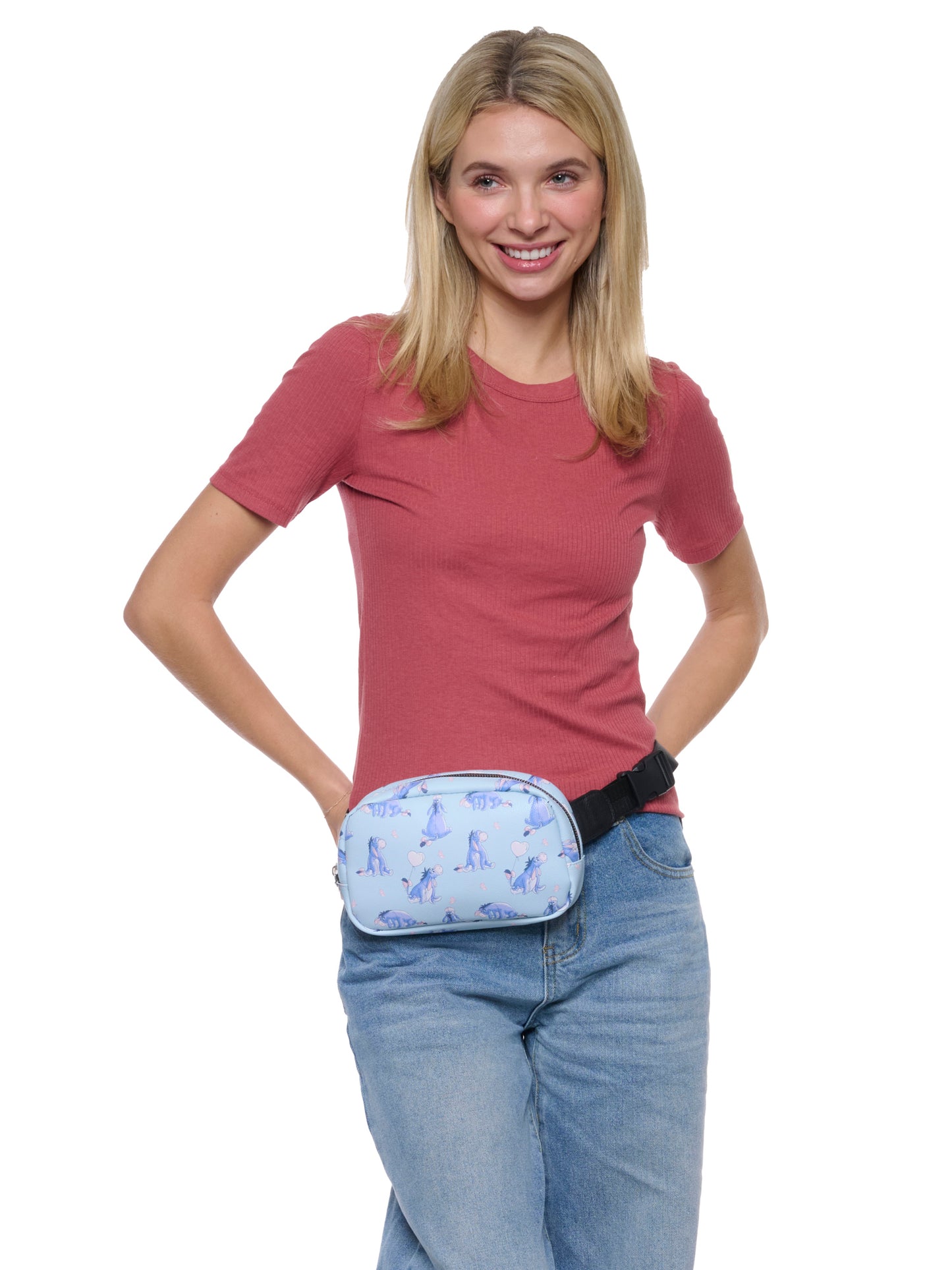 Disney Eeyore Belt Bag, Blue Faux Leather Fanny Pack Waist Bag for Women & Teens