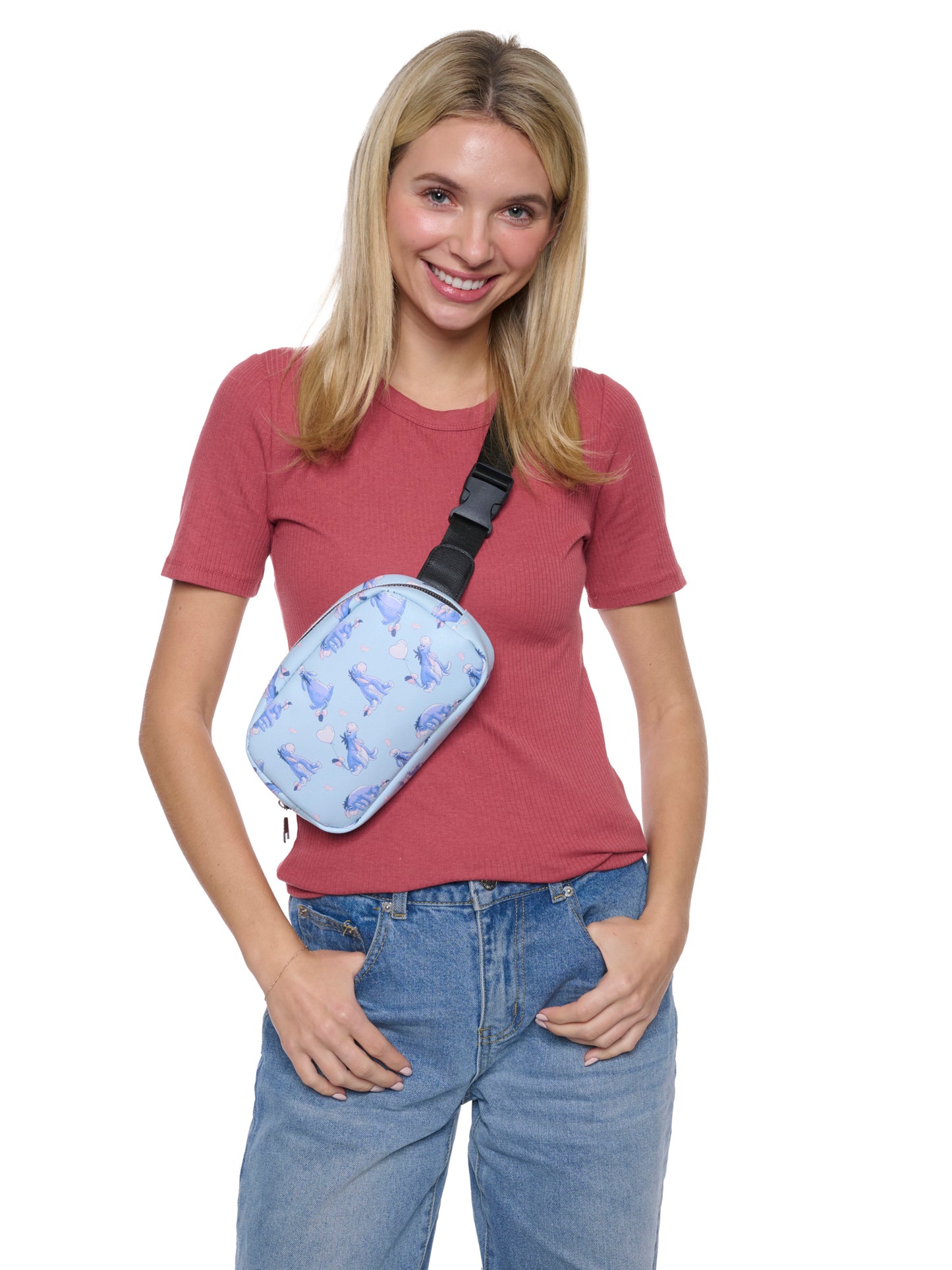 Disney Eeyore Belt Bag, Blue Faux Leather Fanny Pack Waist Bag for Women & Teens
