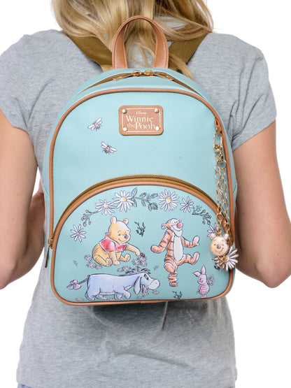 Winnie the Pooh Mini Backpack Sketch Floral Bag with Detachable Character Charm