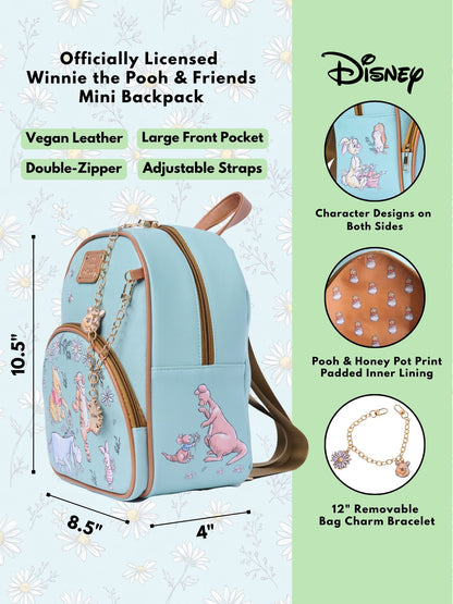 Winnie the Pooh Mini Backpack Sketch Floral Bag with Detachable Character Charm