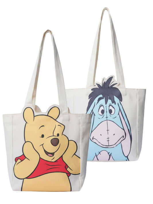 Disney Winnie the Pooh and Eeyore Die-Cut Canvas Tote Bag (2 Pack Set)