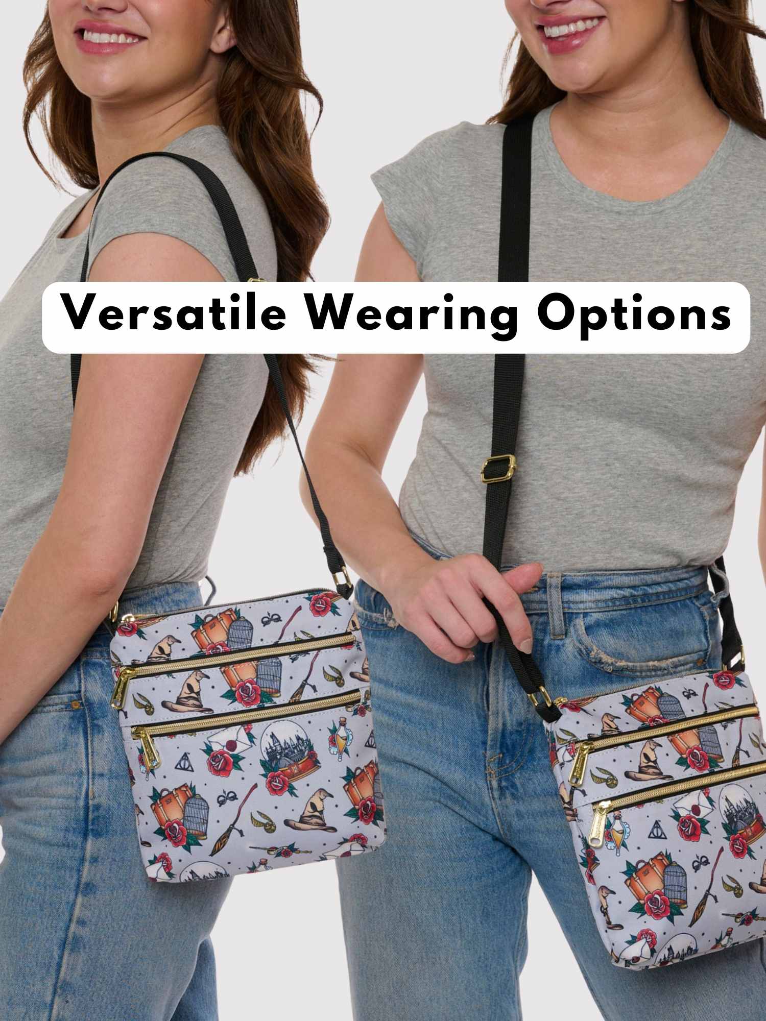 Loungefly x Harry Potter Crossbody Travel Passport Bag Nylon Tattoo All Over Print