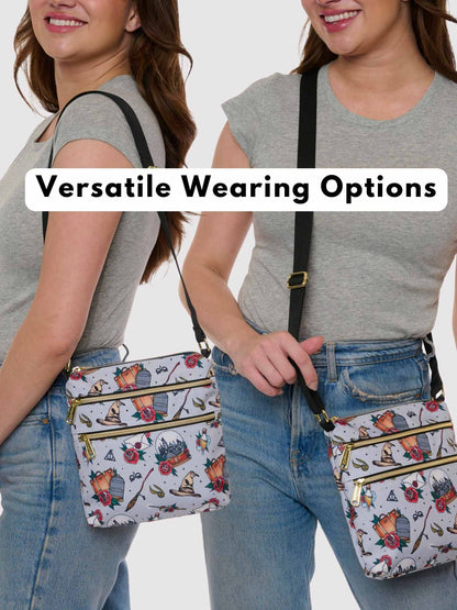 Loungefly x Harry Potter Crossbody Travel Passport Bag Nylon Tattoo All Over Print