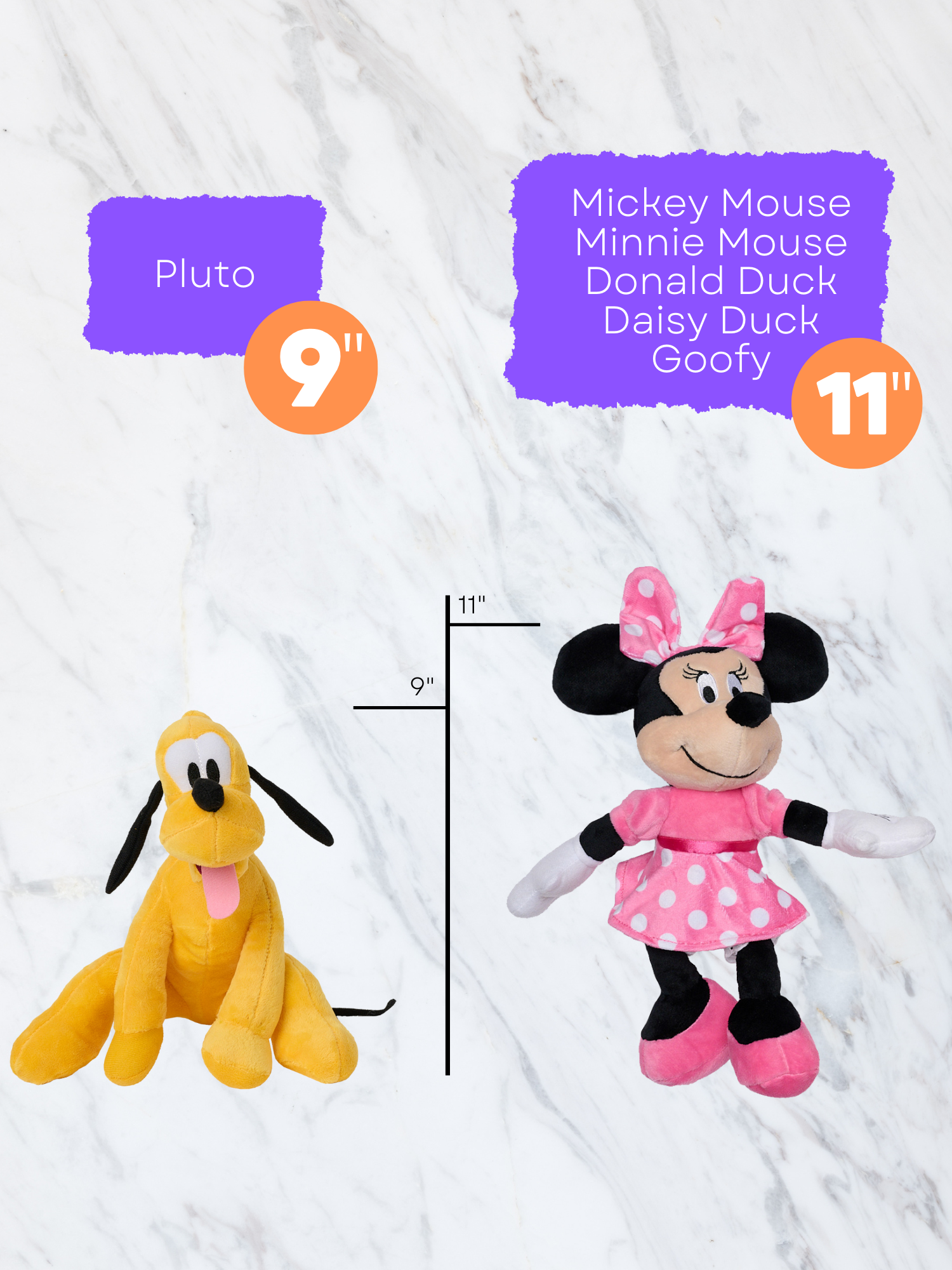 Disney Mickey & Friends Plush Doll Toy Hands Stick Together 6-Dolls 11"