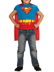 Boys Superman Muscle Shirt Hero Costume Detachable Cape (Size 4-6)