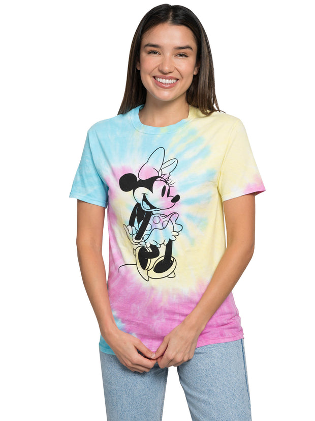 Womens Disney Minnie Mouse Short Sleeve Tie-Dye T-Shirt Pastel Groovy Retro