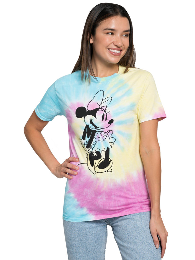 Womens Disney Minnie Mouse Short Sleeve Tie-Dye T-Shirt Pastel Groovy Retro