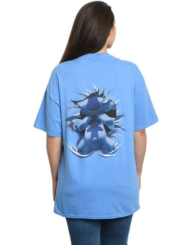 Disney Stitch T-Shirt Blue Front Back Design Women's (Size Small Only)