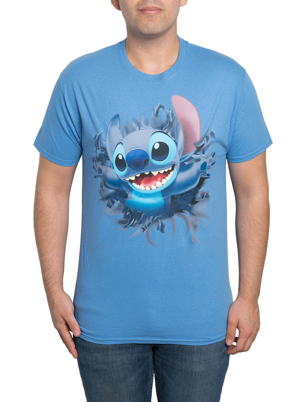 Disney Men's Stitch T-Shirt Short Sleeve Blue Front Back (Size Small Only)